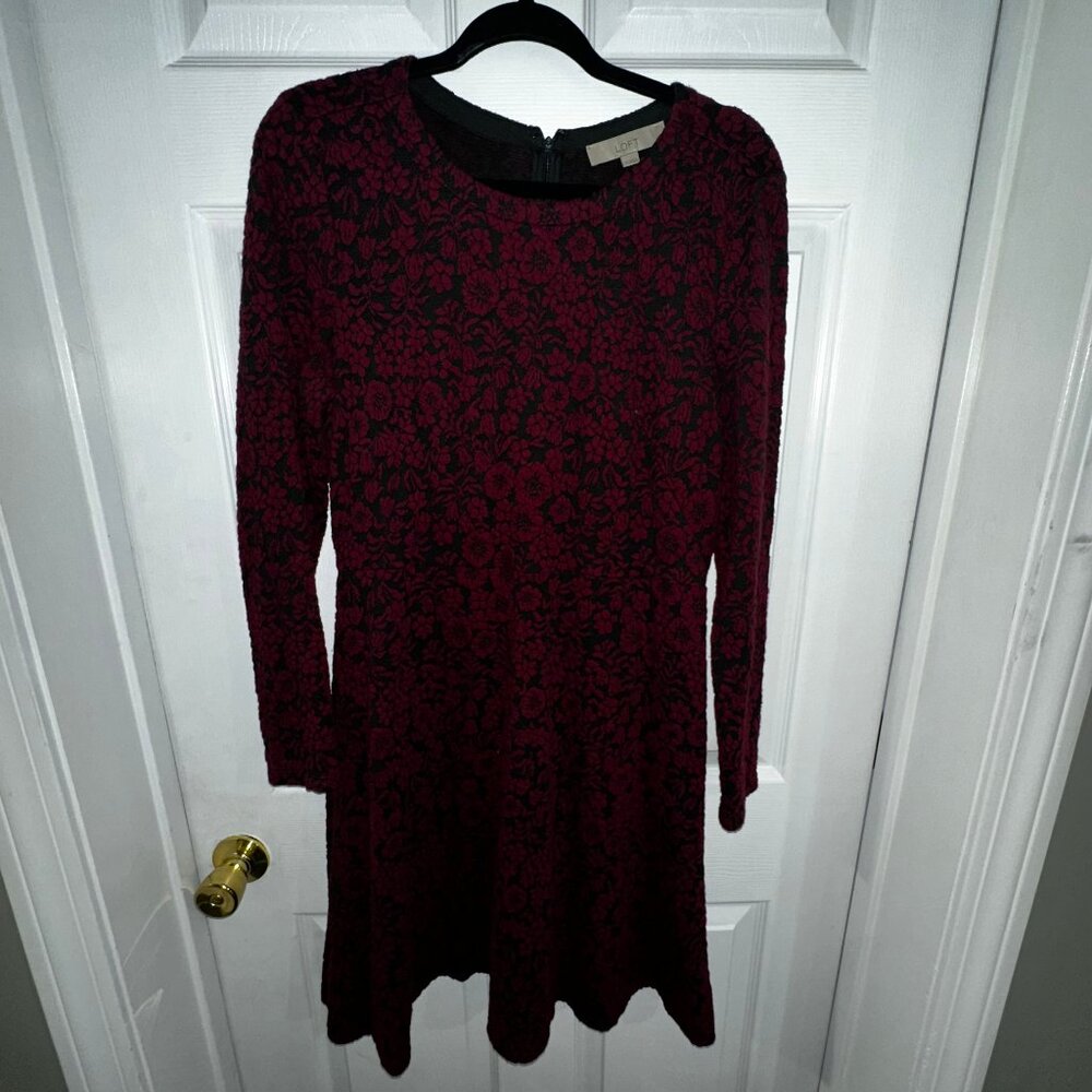 Loft Long Sleeve Floral Fit and Flare Dress